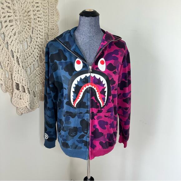 A Bathing Ape Other - A Bathing Ape BAPE Men's Shark Split Blue Pink Camo Hoodie Size Medium